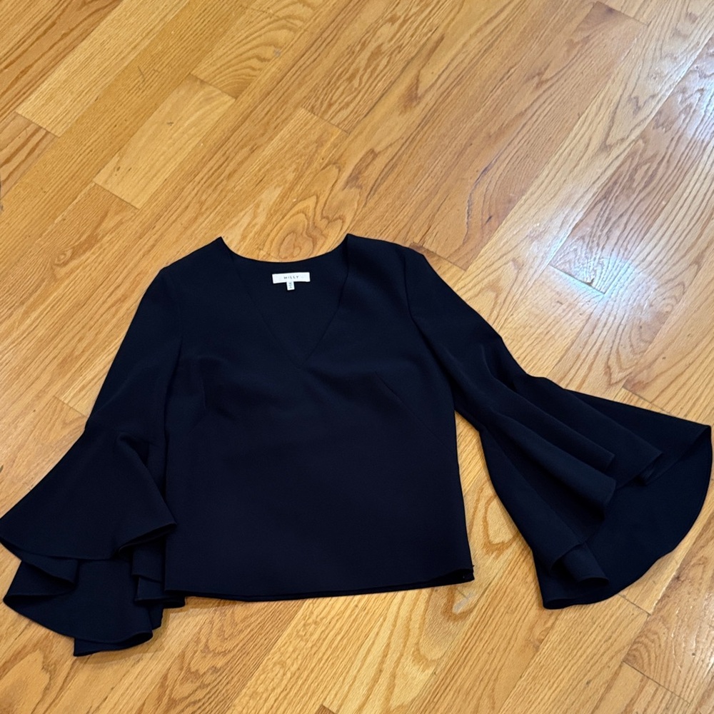 Milly Black Flared Sleeve Blouse
